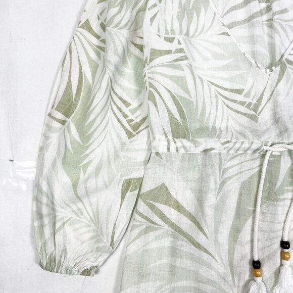 Cynthia Rowley Green Linen Blend Kaftan Midi Dress Cover Up Tropical Beach Small - Picture 6 of 10